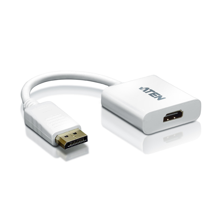 Aten DisplayPort to HDMI Adapter - DisplayPort/HDMI for Audio/Video Device, Notebook - 1 Pack - 1 x DisplayPort Male Digital Audio/Video - 1 x HDMI Female Digital Audio/Video - White