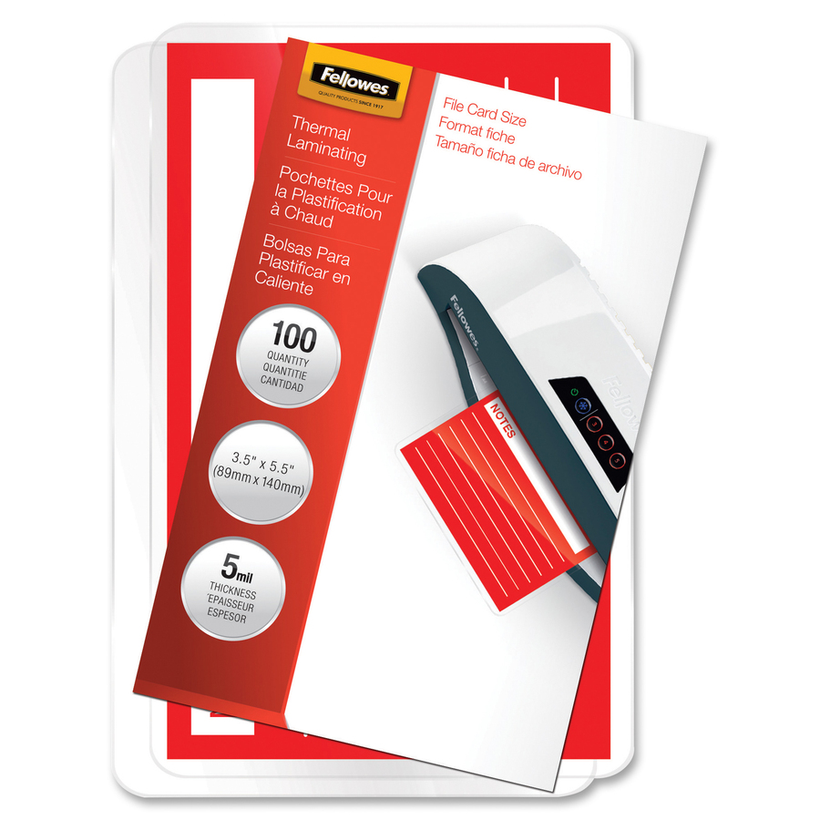 Fellowes Glossy Pouches - File Card, 5 mil, 100 pack