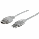 USB-A to USB-A Extension Cable, 3m, Male to Female, 480 Mbps (USB 2.0), Hi-Speed USB, Translucent Silver, Lifetime Warranty, Equivalent to USBEXTAA10BK (except colour).
