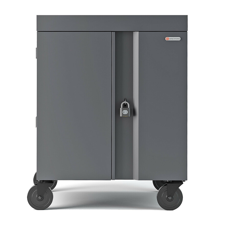 Bretford CUBE Cart - 1 Shelf - 4 Casters - Steel - 30" Width x 26.50" Depth x 37.50" Height - Charcoal - For 16 Devices