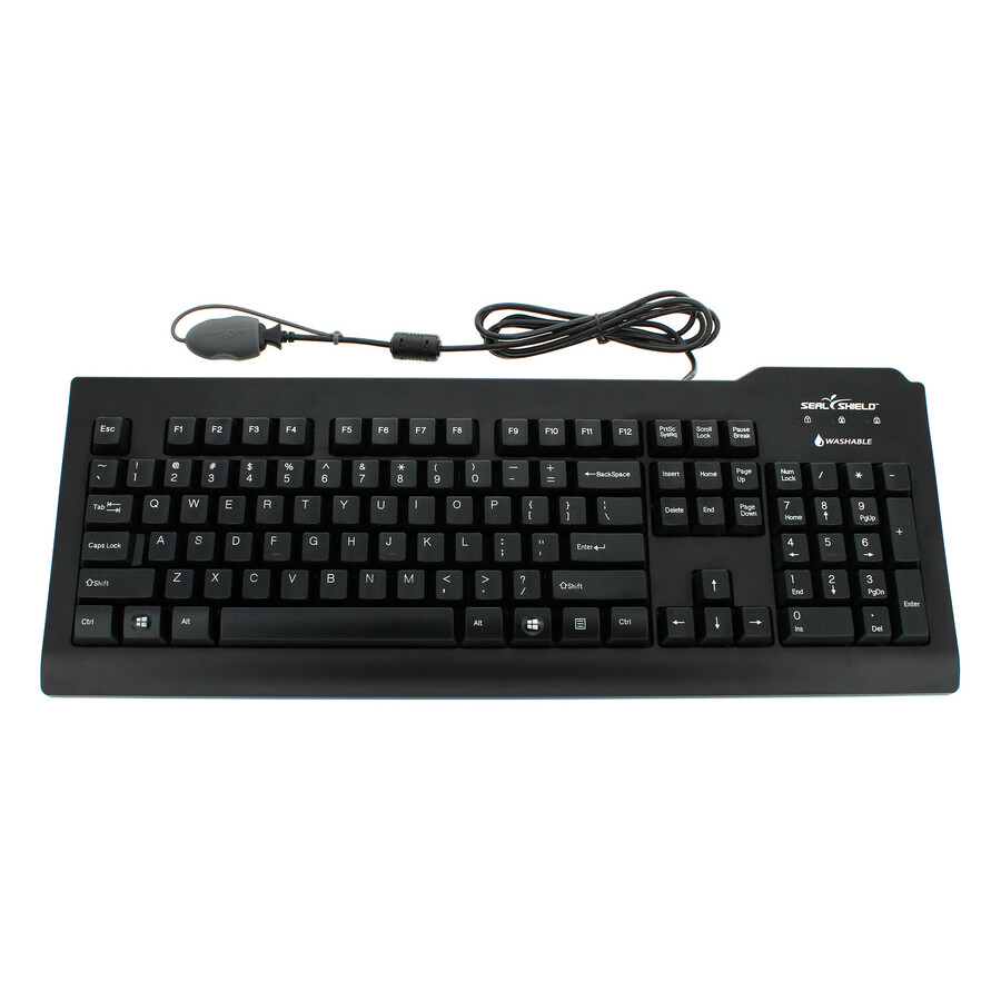 Seal Shield Silver Seal Glow Waterproof Keyboard Long Cable - Cable Connectivity - USB, PS/2 Interface - 104 Key(s) - English (US) - QWERTY Layout - Windows, Mac - Membrane Keyswitch - Black