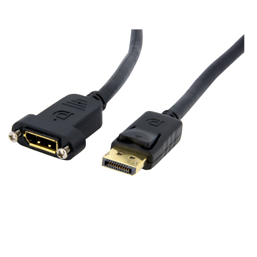 StarTech.com 3ft (1m) Panel Mount DisplayPort Cable, 4K x 2K Video, DisplayPort 1.2 Extension Cable Male to Female, DP Extender Cord - 3ft Panel mount DisplayPort cable (male to female); 4K x 2K video (3840x2400p 60Hz); DP 1.2/21.6 Gbps/HBR2/8Ch Audio - DisplayPort extension cable / cord w/ durable PVC strain relief - To connect workstations w/ standard DP port to a monitor/display
