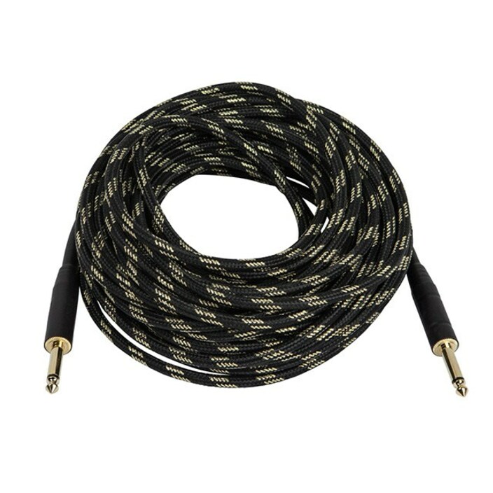Monoprice 50ft. Cloth Series 1/4 inch T/S Male 20AWG Instrument Cable - Black & Gold