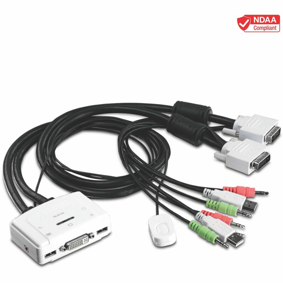 [04KVMUSB2port] TRENDnet 2-Port DVI USB KVM Switch and Cable Kit with Audio, Manage Two PC's, USB 2.0, Hot-Plug, Auto-Scan, Hot-Keys, Windows/Linux/Mac Compliant, TK-214i