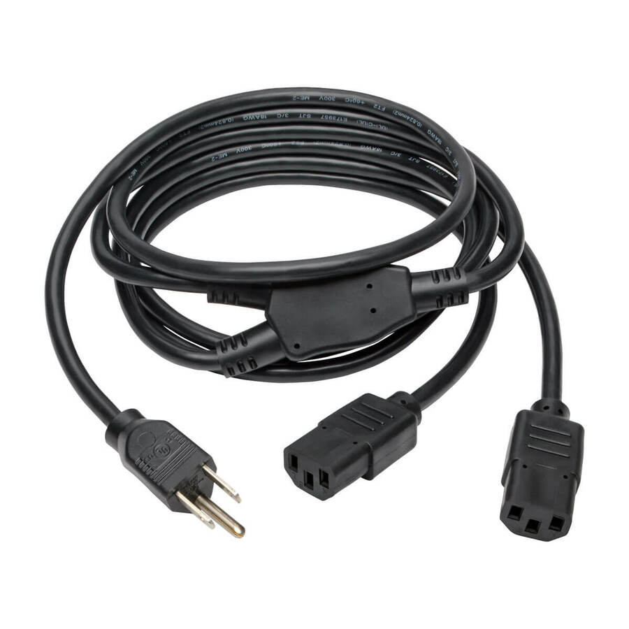 [04StdPwrSplit] Tripp Lite by Eaton Y Splitter Power Cable NEMA 5-15P to 2x C13 - 10A 125V 18 AWG 6 ft. (1.83 m) Black
