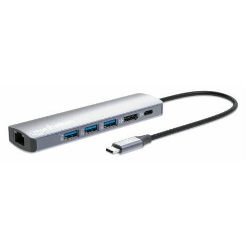 USB-C Dock/Hub, Ports (x6): Ethernet, HDMI, USB-A (x3) and USB-C, With Power Delivery (100W) to USB-C Port (Note additional USB-C wall charger and USB-C cable needed), USB 3.2 Gen 1, All Ports can be used at the same time, Universal for all devices