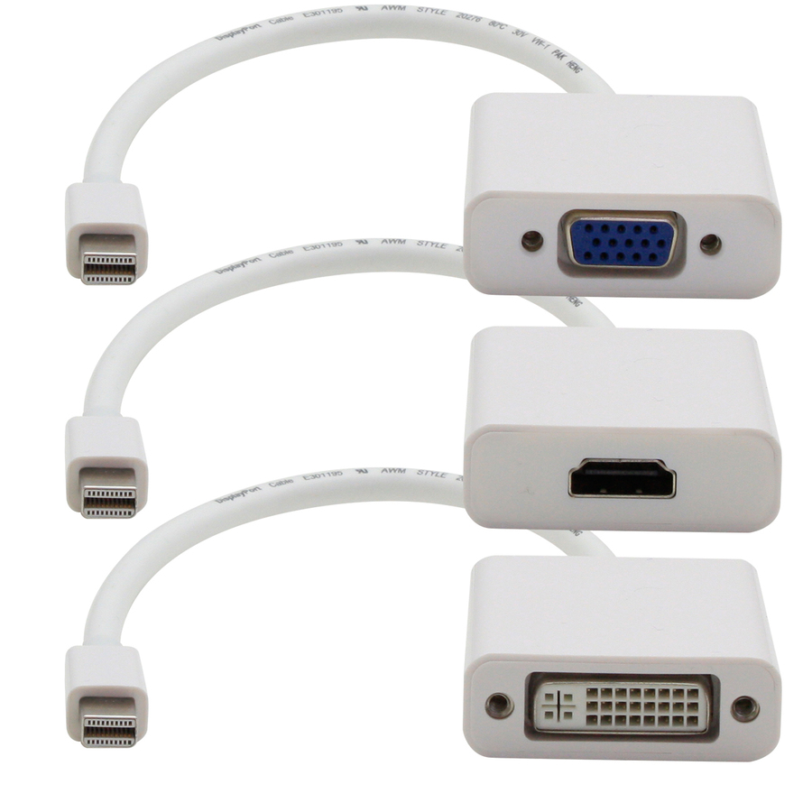 AddOn 3-Pack of Mini-DisplayPort 1.1 Male to DVI, HDMI, VGA Female White Adapters Which Comes in a Bundle For Resolution Up to 1920x1200 (WUXGA)