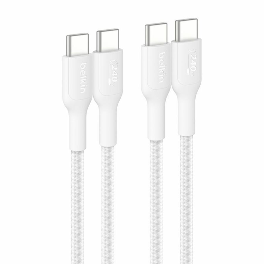Belkin BoostCharge Pro USB-C to USB-C Braided Cable 240W, 6.6ft/2m, White, 2-pack