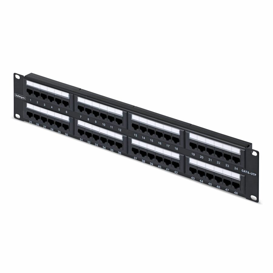 StarTech 48-Port 2U Rackmount Cat6 Patch Panel, RJ45, UTP, 110 Punch-Down, Cat 6 Ethernet Patch Panel for Network Server Rack