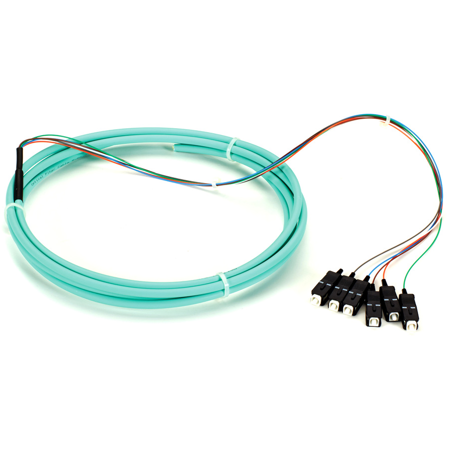 Black Box 3m SC OM3 50-Micron MM Fiber Pigtail 6-Strand OFNR PVC Aqua