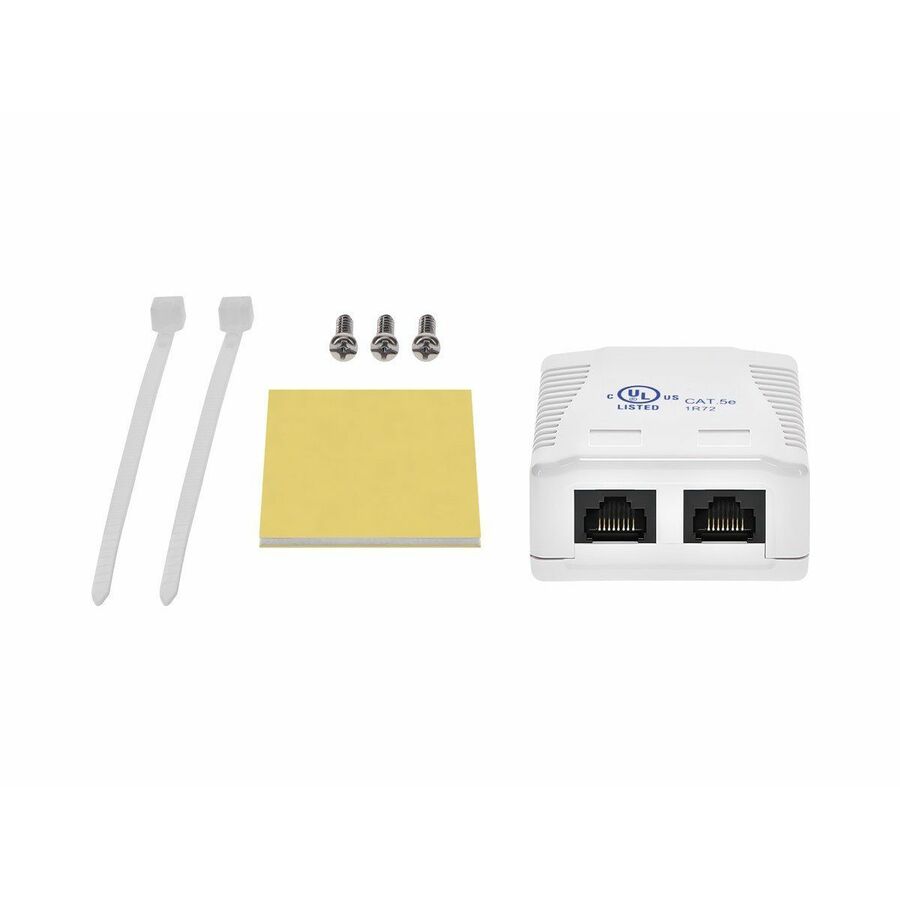 Monoprice 2-Port Cat5e RJ45 Surface Mount Box UL, TAA, Dual IDC, 50u, No Logo, White