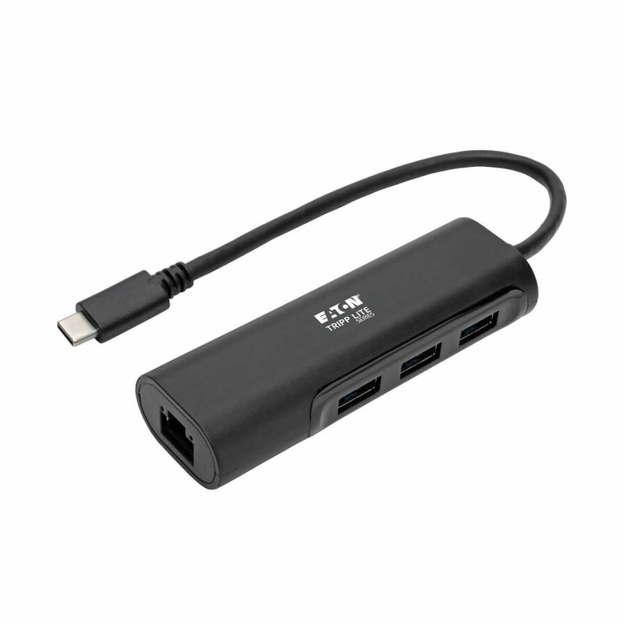 Eaton Tripp Lite Series 3-Port USB 3.x (5Gbps) Hub with LAN Port, USB-C to 3x USB-A Ports and Gigabit Ethernet, Black
