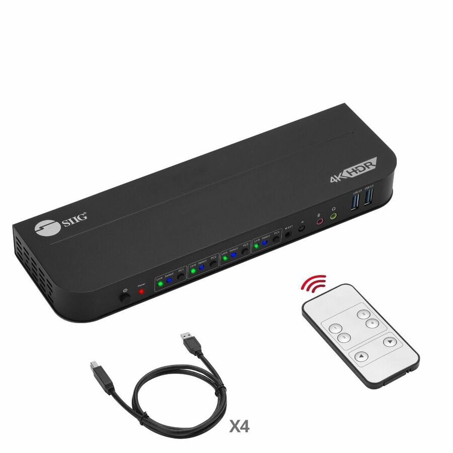 SIIG 4x1 DisplayPort 4K KVM USB 3.0 Switch with Remote Control