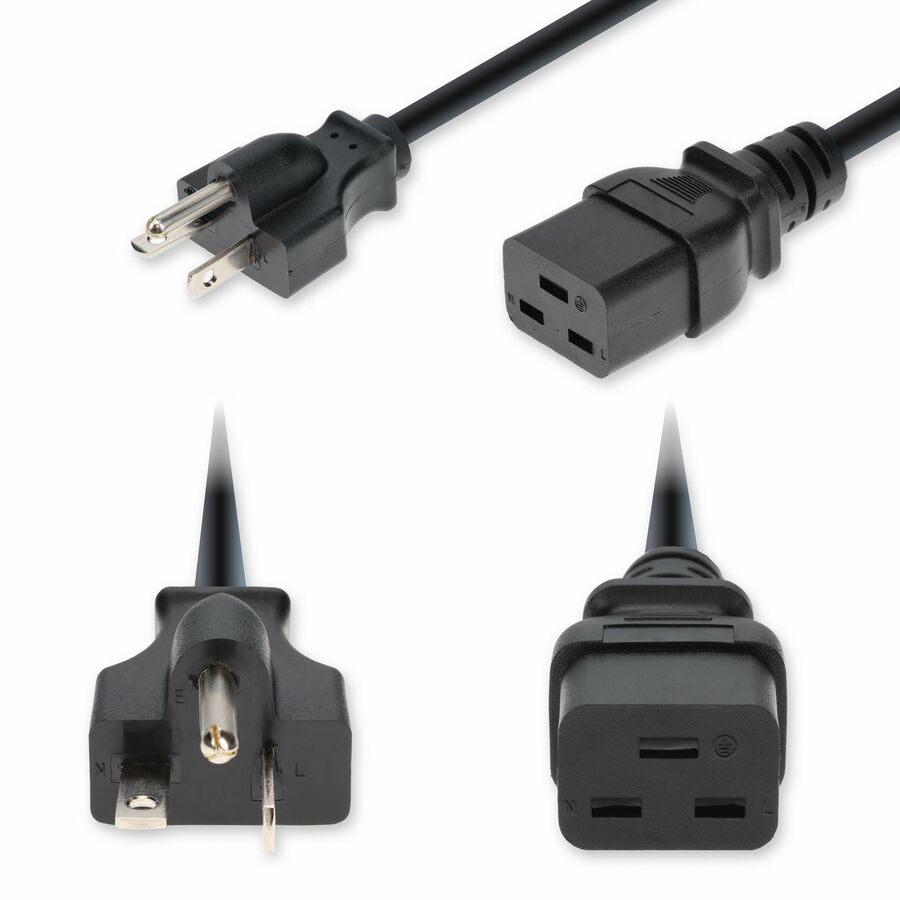AddOn 3ft NEMA 5-20P Male to C19 Female Industrial Grade 12 AWG 125V at 20A PVC SJT (Service Junior Thermoplastic) Black Power Cable