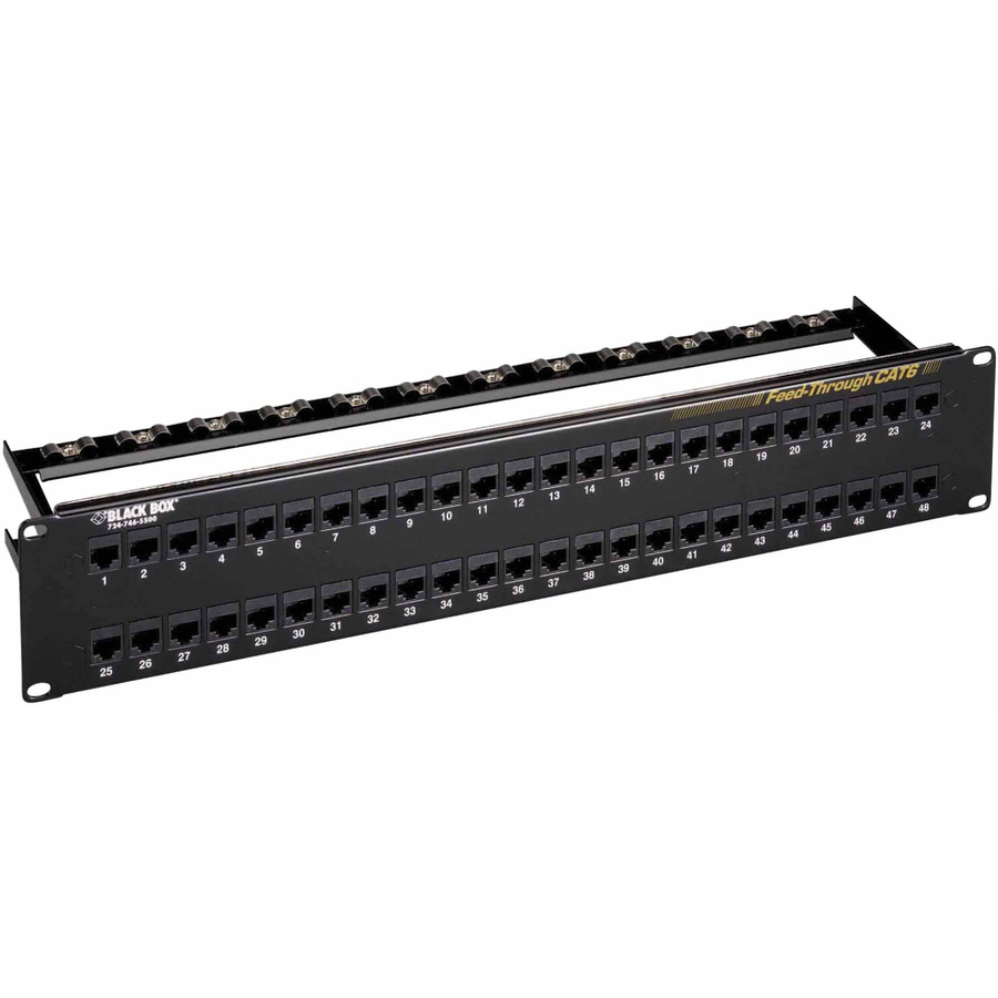 Black Box CAT6 Feed-Through Patch Panel - 2U, Unshielded, 48-Port