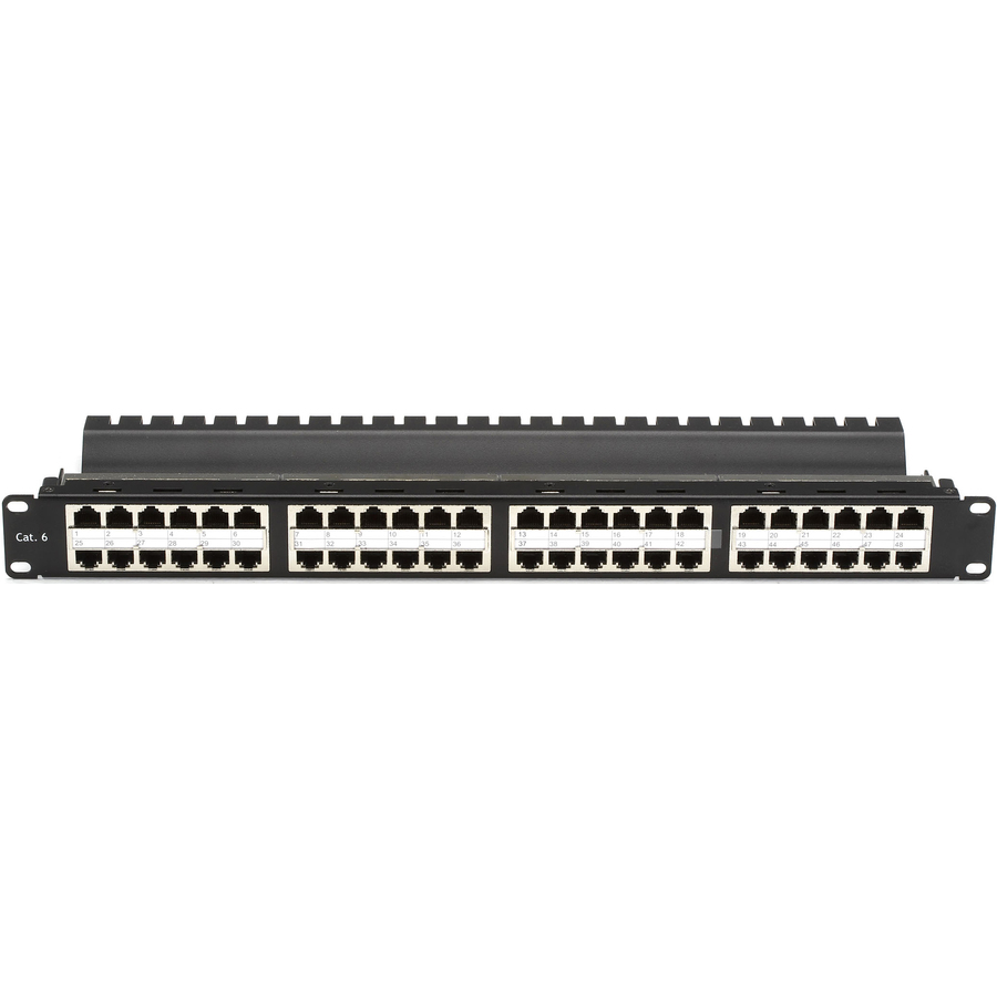 Black Box CAT6 Patch Panel - Feed-Through, High-Density, 1U, Shielded, 48-Port