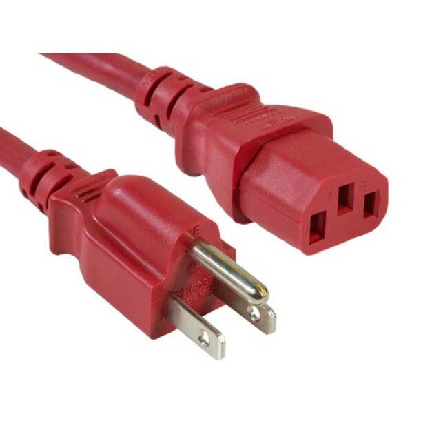 ENET 5-15P to C13 4ft Red External Power Cord / Cable NEMA 5-15P to IEC-320 C13 10A 18AWG 4'