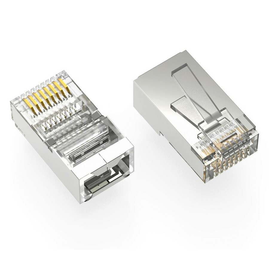 Axiom RJ45 Cat.5e Shielded Plug, Solid/Stranded Wire, 50 Micron, 100-Pack