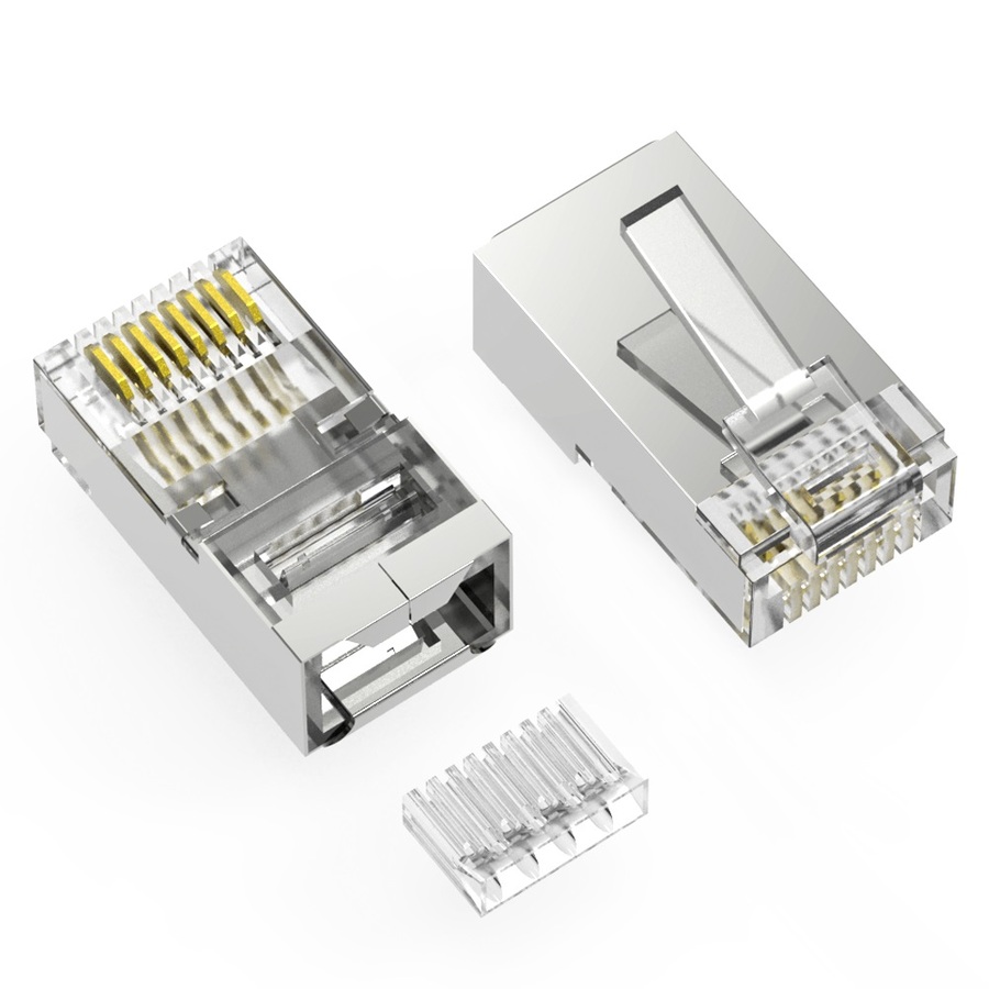 Axiom RJ45 Cat.6 Shielded Plug w/Inserter, Solid/Stranded Wire, 50 Micron, 100-Pack