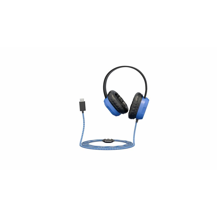 MAXCases Extreme Headset w/braided cable, inline volume control and built-in microphone w/USB-A connector (Blue)