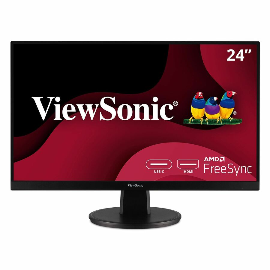 ViewSonic VA2447-MHU 24 Inch Full HD 1080p USB C Monitor with Ultra-Thin Bezel, Adaptive Sync, 75Hz, Eye Care, 15W Charging, HDMI, and VGA Inputs for Home and Office