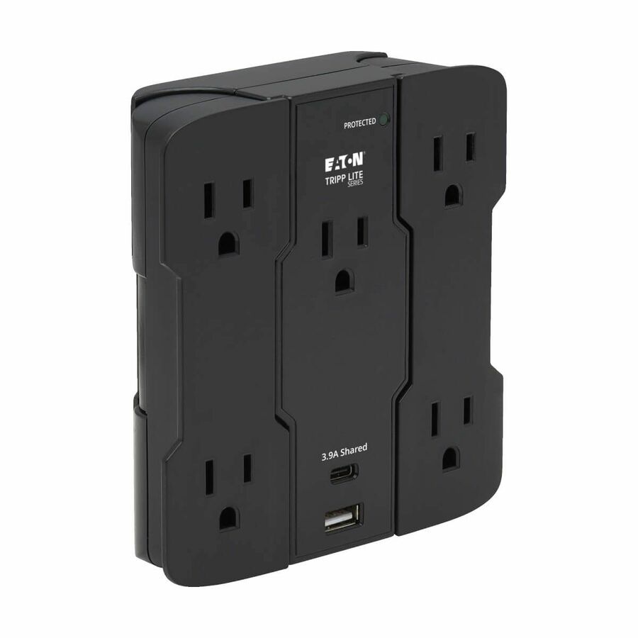 Eaton Tripp Lite Series Safe-IT 5-Outlet Surge Protector, USB-A/USB-C Ports, 5-15P Direct Plug-In, 1050 Joules, Antimicrobial Protection, Black