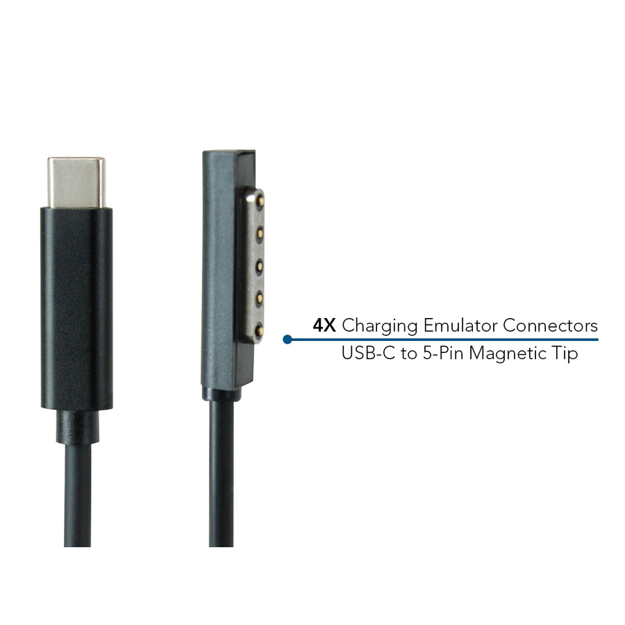 JAR Systems Emulator Charging Cables for Surface Devices 4-Pack of USB-C PD to Surface 5-Pin Magnetic Tip Connectors