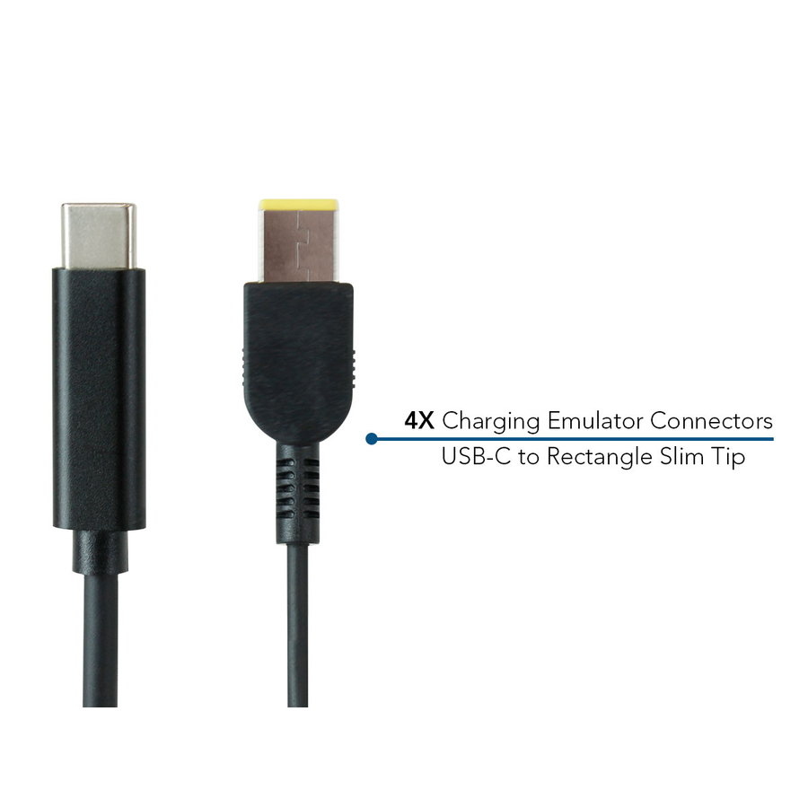 JAR Systems Emulator Charging Cables for Lenovo Devices 4-Pack of USB-C PD to 11.00 x 4.50 mm Rectangle Slim Tip Connectors
