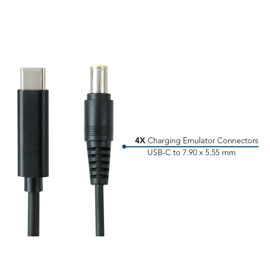 JAR Systems Emulator Charging Cables for Lenovo Devices 4-Pack of USB-C PD to 7.90 x 5.55 mm Connectors