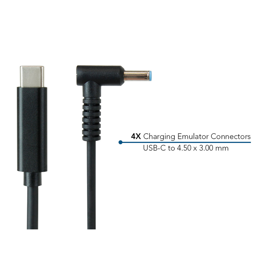 JAR Systems Emulator Charging Cables for HP Devices 4-Pack of USB-C PD to 4.50 x 3.00 mm Connectors