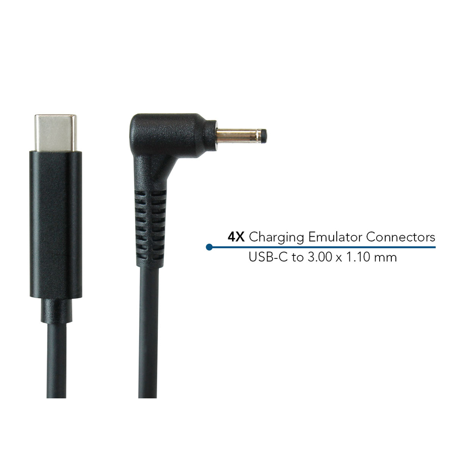 JAR Systems Emulator Charging Cables for Acer Devices 4-Pack of USB-C PD to 3.00 x 1.10 mm Connectors
