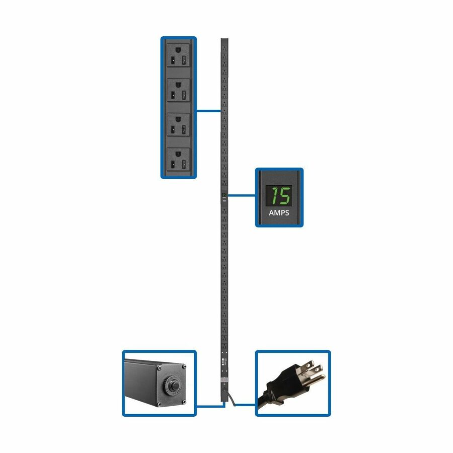 Tripp Lite by Eaton PDU 1.5kW 100-127V Single-Phase Local Metered PDU - 36 NEMA 5-15R Outlets 5-15P Input 15 ft. Cord 72 in. 0U Rack