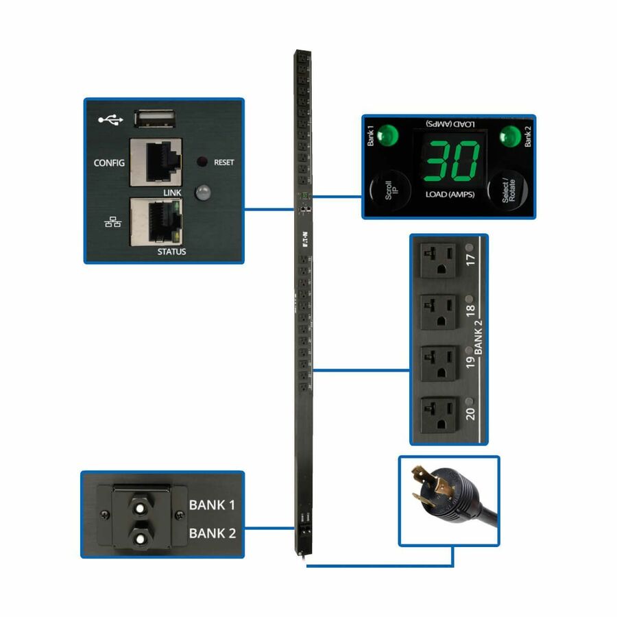 Tripp Lite by Eaton PDU 2.9kW Single-Phase Switched PDU - LX Interface 120V Outlets (24 5-15/20R) 10 ft. (3.05 m) Cord with L5-30P 0U TAA