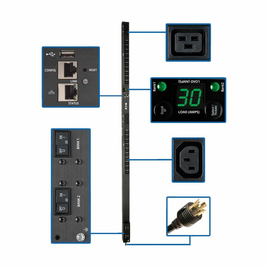 Tripp Lite by Eaton PDU 5.5kW Single-Phase Switched PDU - LX Interface 208/230V Outlets (20 C13 & 4 C19) L6-30P 0U TAA