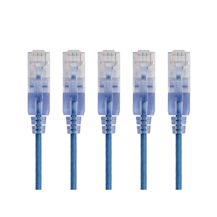 Monoprice 5-Pack, SlimRun Cat6A Ethernet Network Patch Cable, 3ft Blue