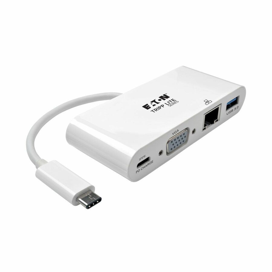 Eaton Tripp Lite Series USB-C Multiport Adapter, VGA, USB 3.x (5Gbps) Hub Port, Gigabit Ethernet and 60W PD Charging, White