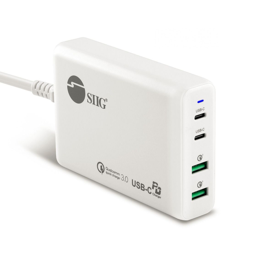 SIIG 100W Dual USB-C PD 3.0 PPS & QC 3.0 Combo Power Charger - White
