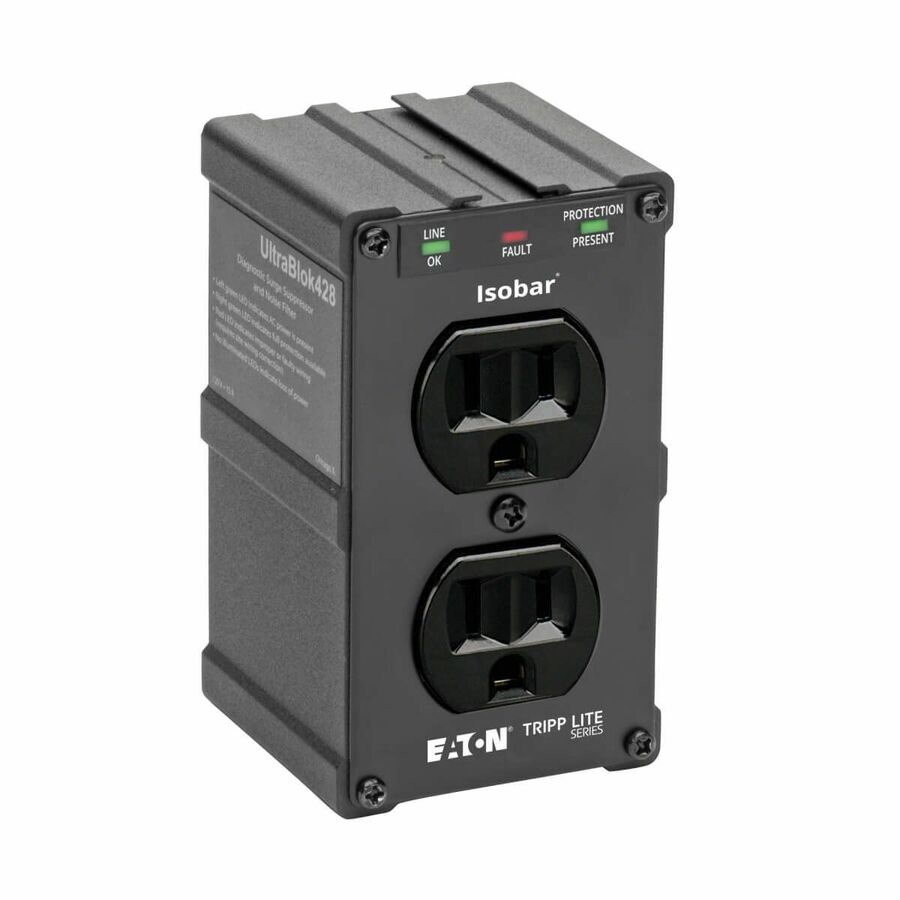 Eaton Tripp Lite Series Isobar 2-Outlet Surge Protector, Direct Plug-In, 1410 Joules, Diagnostic LEDs, Black Metal Housing