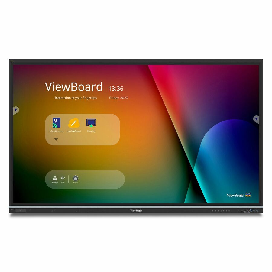 ViewSonic IFP7551 75 Inch 4K ViewBoard Interactive Smart Board with Integrated Education Software, Android 14, Google EDLA, 50-Point Touch, Built-in Microphone, HDMI, VGA, USB Hub, and USB C Inputs