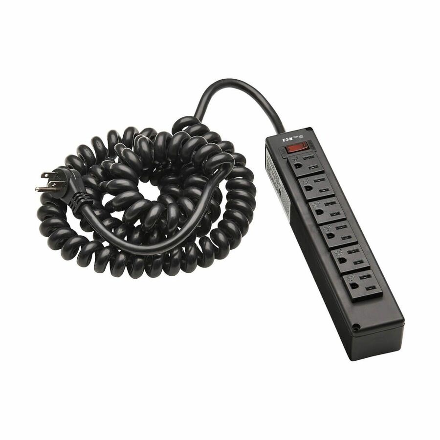 Eaton Tripp Lite Series Safe-IT 6-Outlet Surge Protector - 10 ft. Spiral Cord, 5-15P Plug, 300 Joules, Antimicrobial Protection, Black
