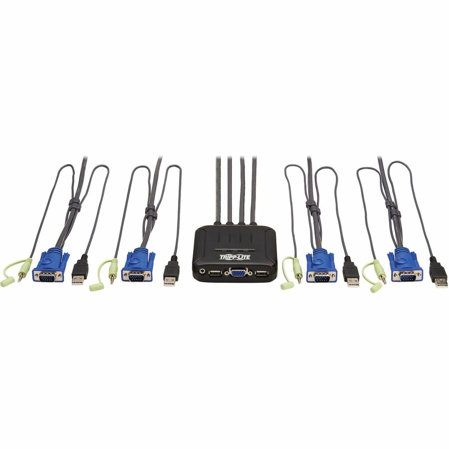 Eaton Tripp Lite Series 4-Port VGA KVM Switch with Built-In VGA, USB and 3.5 mm Audio Cables, TAA