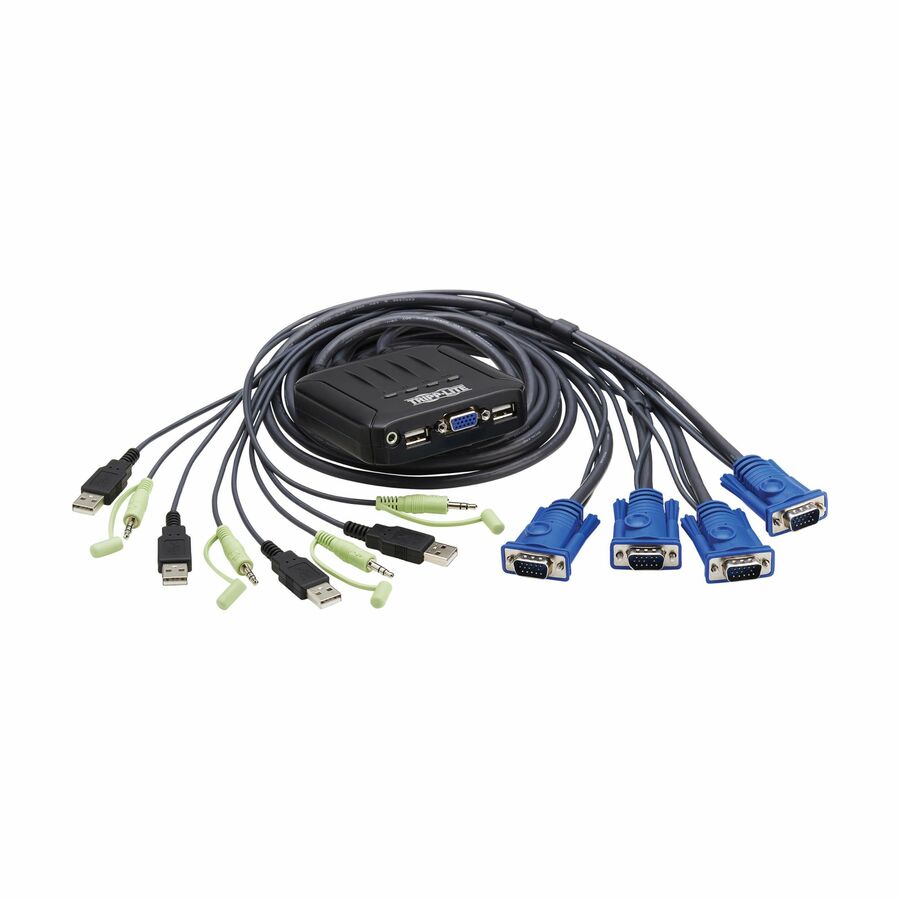 Eaton Tripp Lite Series 4-Port VGA KVM Switch with Built-In VGA, USB and 3.5 mm Audio Cables, TAA
