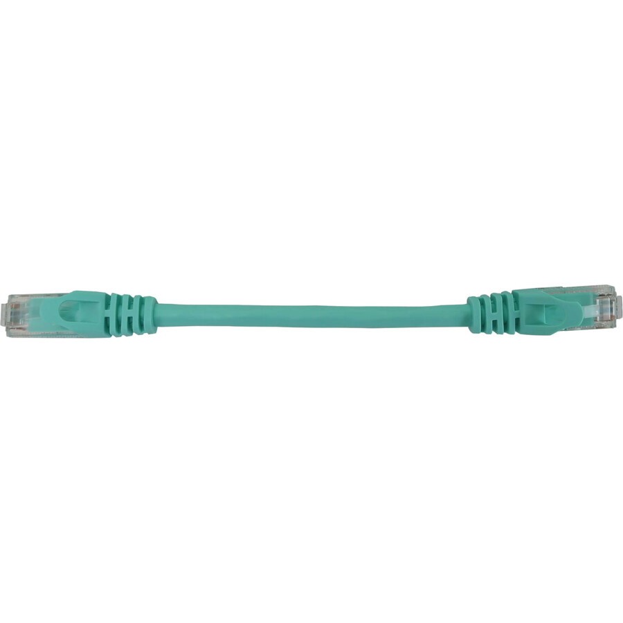 Eaton Tripp Lite Series Cat6a 10G Snagless Molded UTP Ethernet Cable (RJ45 M/M), PoE, Aqua, 6 in. (15 cm)