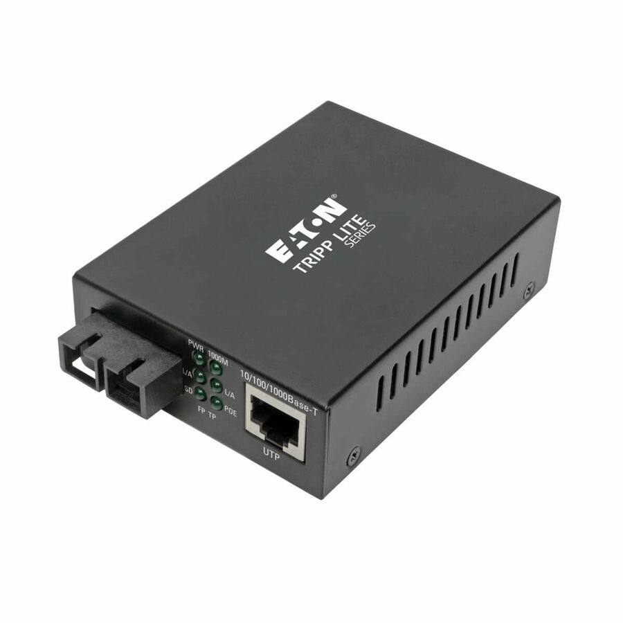 Eaton Tripp Lite Series Gigabit Multimode Fiber to Ethernet Media Converter, POE+, International Power Cables, 10/100/1000 SC, 1310 nm, 2 km (1.2 mi.)