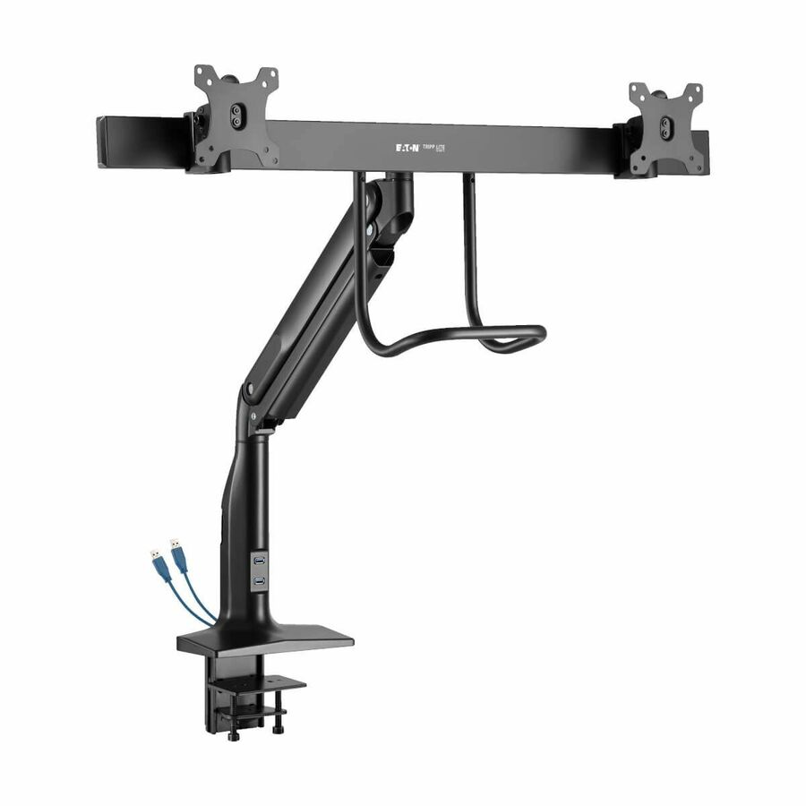 Eaton Tripp Lite Series Safe-IT Precision-Placement Dual-Display Desk Clamp or Grommet with Antimicrobial Tape for 17" to 35" Displays, USB Ports