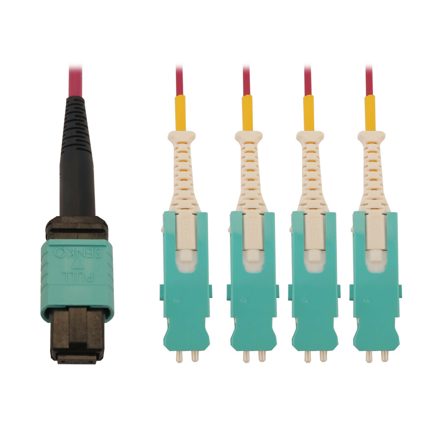 Eaton Tripp Lite Series 40/100/400G Multimode 50/125 OM4 Breakout Fiber Optic Cable (12F MTP/MPO-PC to 4x Duplex SN-PC F/M), LSZH, Magenta, 2 m (6.6 ft.)