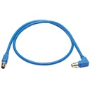 Eaton Tripp Lite Series M12 X-Code Cat6a 10G F/UTP CMR-LP Shielded Ethernet Cable (Right-Angle M/M), IP68, PoE, Blue, 2 m (6.6 ft.), TAA