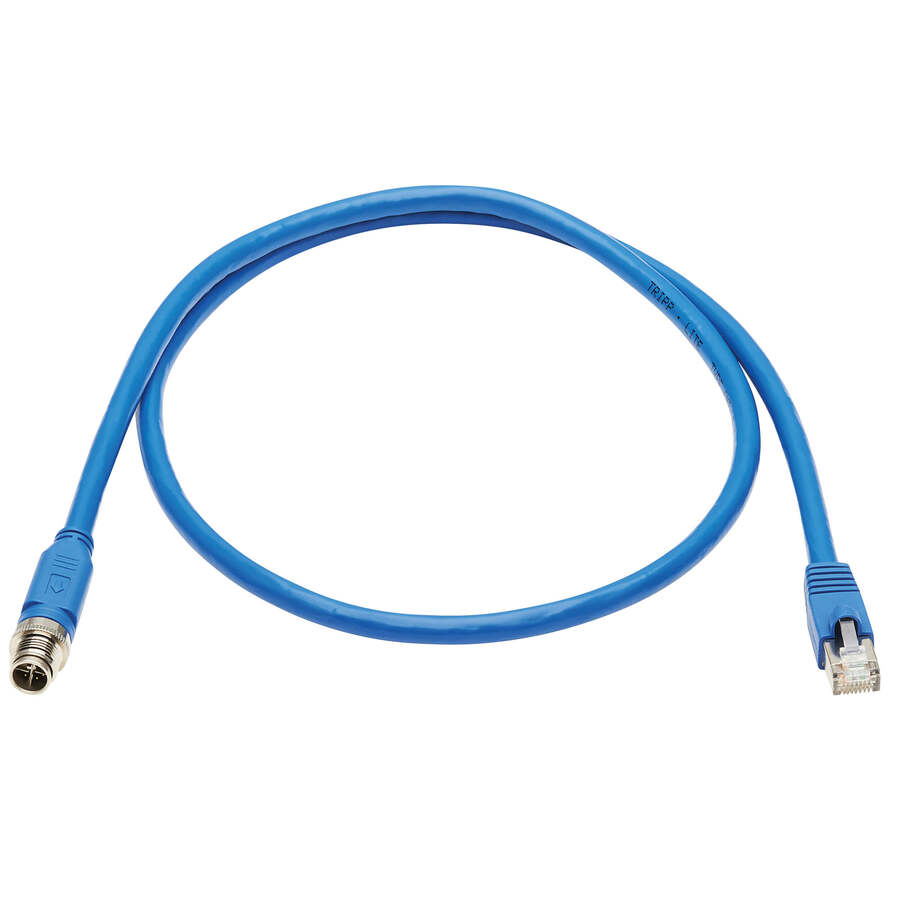 Eaton Tripp Lite Series M12 X-Code Cat6a 10G F/UTP CMR-LP Shielded Ethernet Cable (M12 M/RJ45 M), IP68, PoE, Blue, 1 m (3.3 ft.), TAA