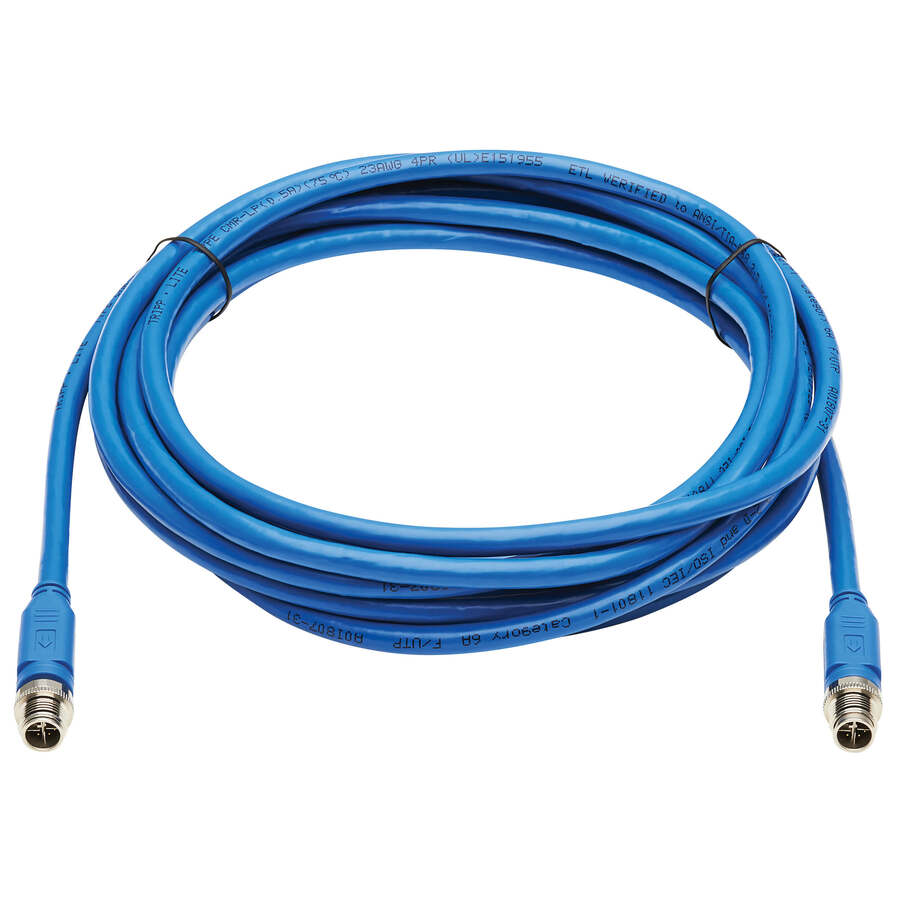 Eaton Tripp Lite Series M12 X-Code Cat6a 10G F/UTP CMR-LP Shielded Ethernet Cable (M/M), IP68, PoE, Blue, 5 m (16.4 ft.), TAA