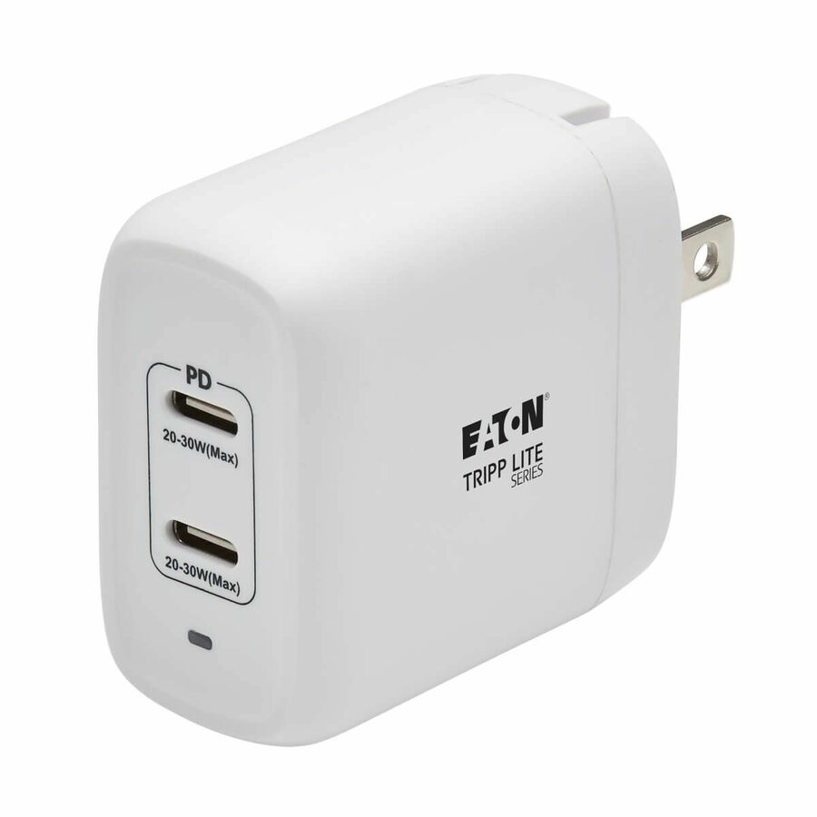 Eaton Tripp Lite Series Dual-Port Compact USB-C Wall Charger - GaN Technology, 40W PD Charging (20W+20W or 30W), White